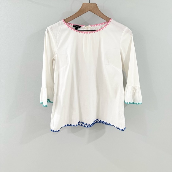 Talbots Bell Sleeve Colorful Embroidered Hem Blouse White Size Small Petite - Picture 1 of 5